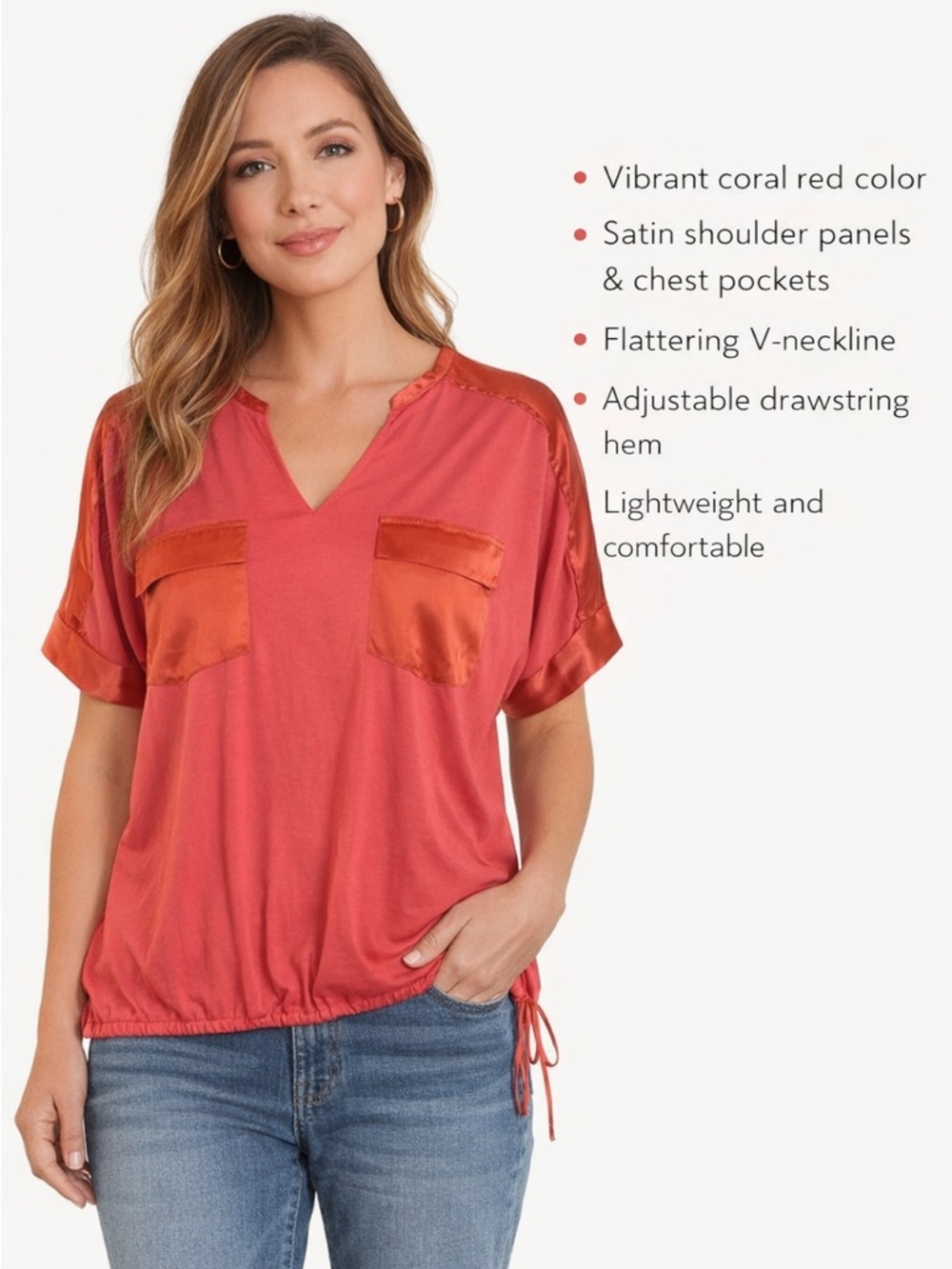 NWT Chico Silk cotton Modal Blend Boho Casual Coral‎ Top blouse Large cruise